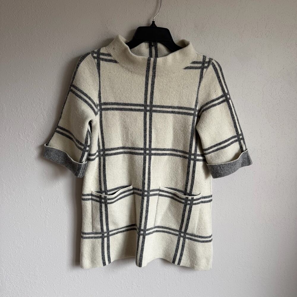 Anthropologie Moth Windowpane Wool Blend Sweater Tunic Mock Neck Womens S
